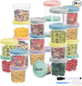 Yomarket 24pcs 16 oz Plastic Deli Containers with Screw Lids, Small Freezer Container Reusable 2 Cup Food Storage Container with Pen & Brush for Snack Salad Fruit, Microwave & Dishwasher Safe BPA Free