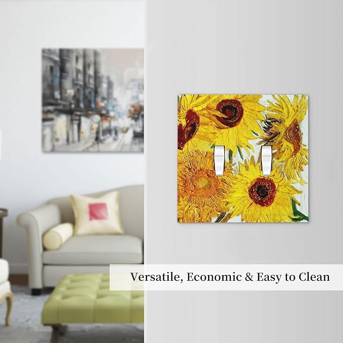 Rustic Sunflower Oil Painting Vintage Flowers Decorative Switch Plates 2 Gang Double Toggle Outlet Light Switch Cover Wall Plate Electrical Faceplate for Bed Room Living Room Decor