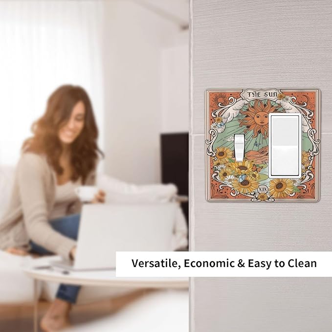Boho Retro Sun Sunflower Vintage Flower Butterfly Outlet Covers 1 Toggle 1 Rocker Combination Decorative Wall Plate Electrical Switch Plates Light Switch Cover Plate for Farmhouse Home Decor