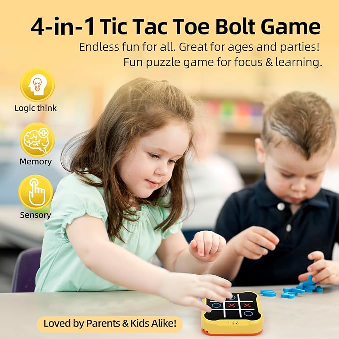 Tic Tac Toe Games for Kids: 4-in-1 Portable Sensory Puzzle Game - 6 7 8 9 10 11 12 Years Old Kids Electronic Toy for Travel Home School - Christmas Birthday Gift for Boys Girls