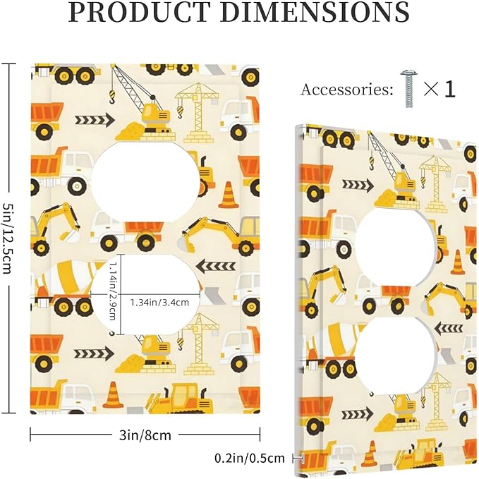 Decorative Outlet Covers Construction Vehicle Yellow Trucks Diggers 1 Gang Duplex Light Switch Cover Plate Unique Wall Plates for Electrical Outlets Switch Plate Covers for Home Decor