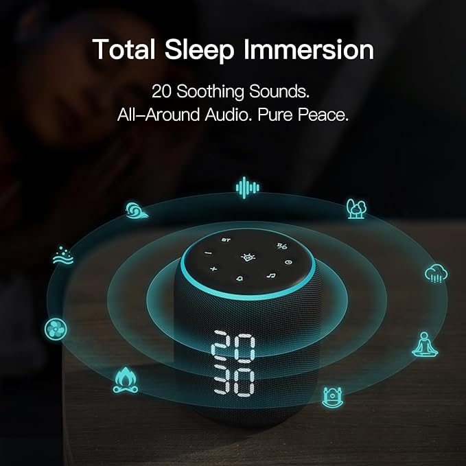REACHER Sound Machine Alarm Clock for Kids, Portable Sound Machine for Sleep Friendly, Small Rechargable Bluetooth Alarm Clock for Travel, Glow Night Light for Bedroom Nursery Travel Dorm Bedside