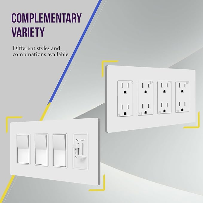 ENERLITES Screwless Decorator Wall Plate Child Safe Cover, Size 4-Gang 4.68" H x 8.30" L, Unbreakable Polycarbonate Thermoplastic, SI8834-W-3PCS, Glossy, White (3 Pack)