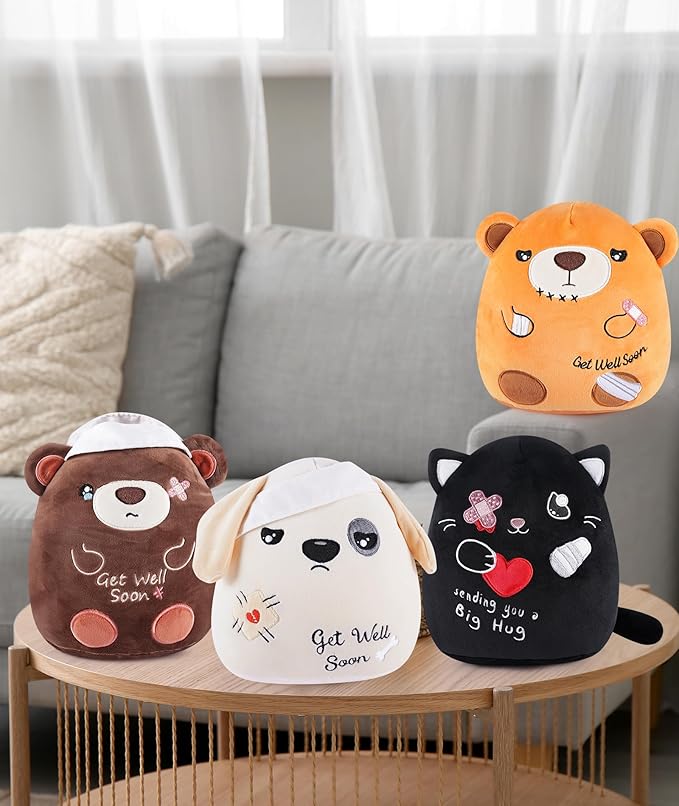Get Well Soon Gift Bear - Teddy Bear Stuffed Animals with Band-Aid, Kids' Pillow Cushion, Gifts for Patient Girls Boys, Light Brown, 8 Inch