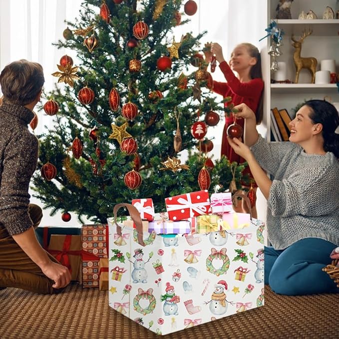 Rectangular Christmas Basket,Waterproof and foldable Tree Basket Baby Storage Bin,kids room storage baskets,New Year decor,Boy and Girls Christmas Room Decor(Bell Christmas)