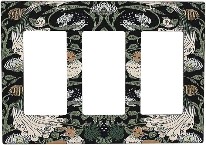 Light Switch Covers William Morris Vintage Floral Plants And Birds 3 Gang Rocker Electrical GFCI Decorative Triple Outlet Wall Plate Cover Switchplate for Bedroom Home Decor