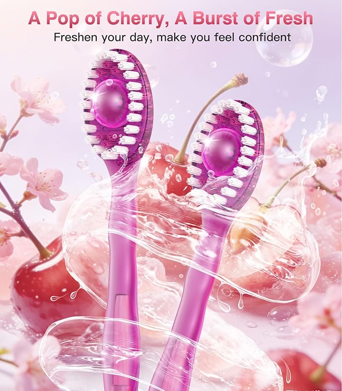 12 Pack 5 in 1 Disposable Mini Toothbrushes with Toothpaste, Floss, Pick & Tongue Scraper, Individually Wrapped, Portable Toothbrush Travel Set for Kids Adults, Sakura Flavor