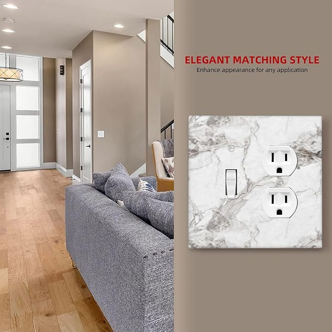White And Gray Marble Patterns Texture Abstract Print Wallplates 1 Toggle 1 Duplex Switch Plate Electrical GFCI Faceplate Decorative Light Switch Covers for Bathroom Kitchen Decor