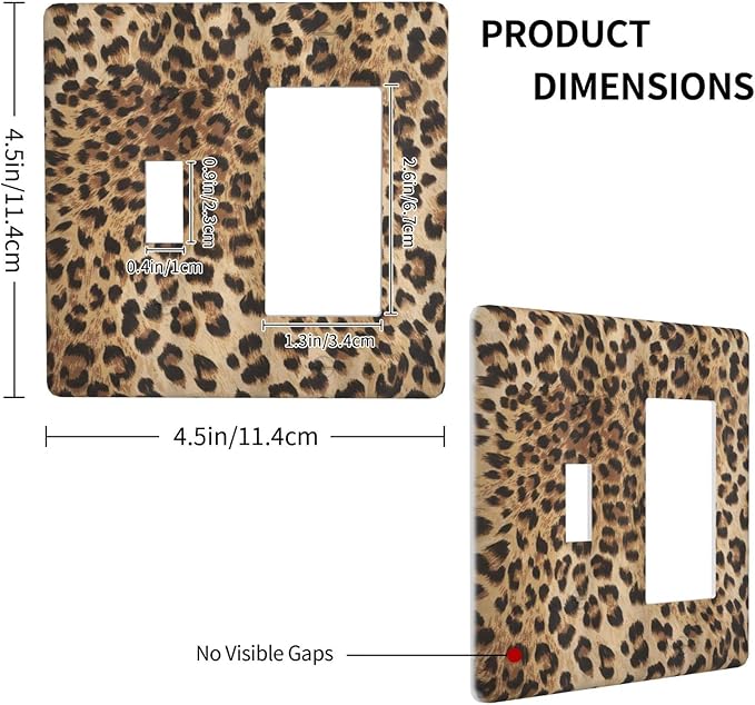 Classic Leopard 2 Gang Single Toggle/Rocker Combination Light Switch Cover Decorative Wall Plate Faceplate Boys Kids Teen Girl Bedroom Room Decorate 4.5" x 4.5