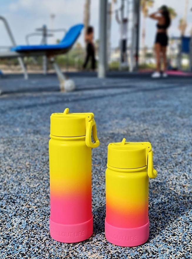 CHILLOUT LIFE 12 oz Kids Insulated Water Bottle for School with Straw Lid Leakproof and Cute Waterproof Stickers, Personalized Stainless Steel Thermos Flask Metal Water Bottle for Girls & Boys