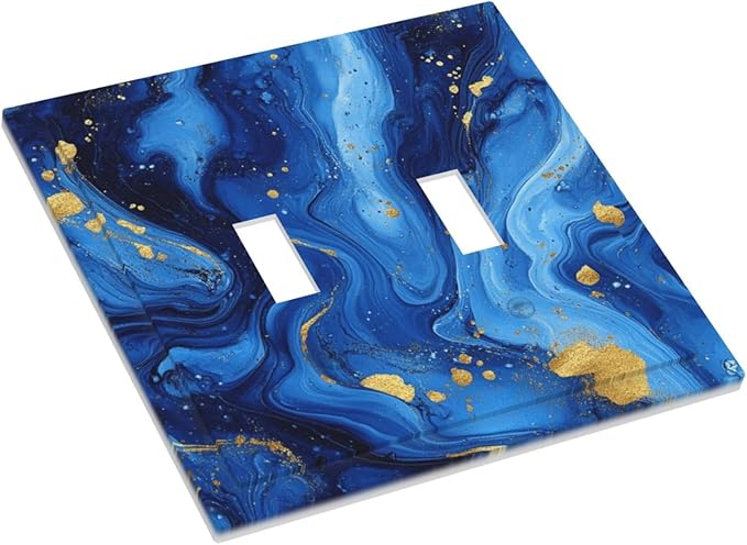 Light Switch Cover Plate Navy Blue Gold Marble Abstract Luxury 2 Gang Double Switch Plate Covers Toggle Wallplate Decorative Outlet Covers Electrical Switchplate for Bathroom Home Decor