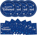 Qyeahkj 48Pcs Happy Retirement Paper Plates and Napkins Retirement Party Decoration Farewell Party Supplies Blue Silver Disposable Paper Dessert Tableware Set for Women Men Leaving Graduation Serve 25
