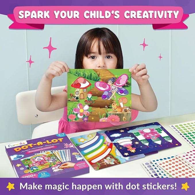 Dot Art Activity - Unicorn & Princess Sticker Kit, Toddler Art & Craft Supplies for Kids, Birthday Gifts for Boys & Girls Ages 3, 4, 5, 6, 7 Year Old - Kids Travel Toys, Airplane Must Have