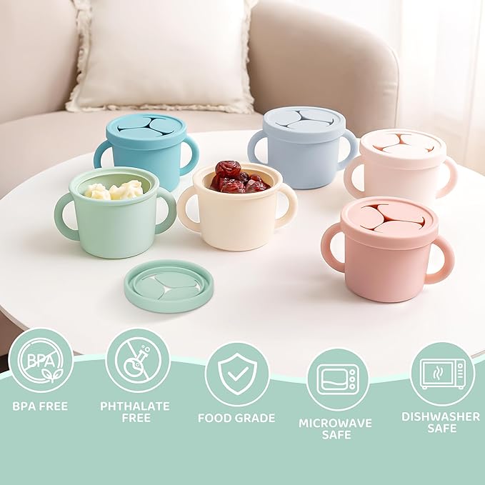 Snack Containers, Silicone Food Grade Silicone Cups, Toddler Snack Container Cups with Handles and Lid for Toddlers (Color 1)