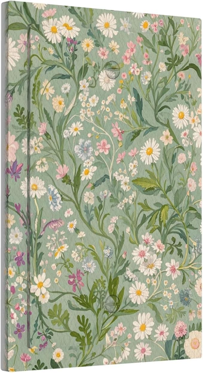 Decorative Blank Wall Plate with Vintage Wildflowers & Daisies on Light Green Background Design Single Gang No Device Outlet Covers 1 Gang Light Switch Covers