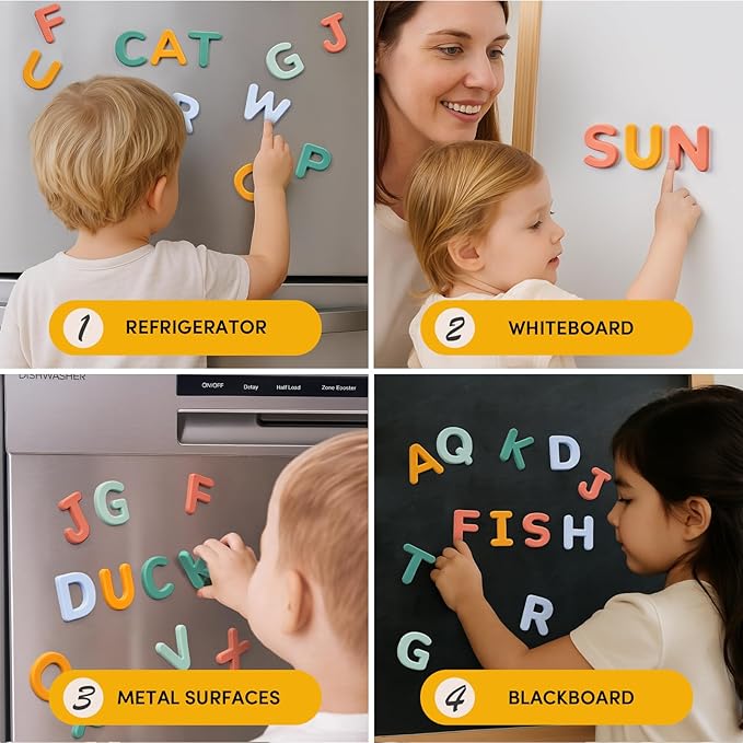 JoyCat Silicone Alphabet Magnetic Letters, 26 Uppercase ABC Fridge Magnets for Kids 3+, Preschool Learning Refrigerator Toy Set, Birthday Gifts for Boys & Girls (Subtle Color)