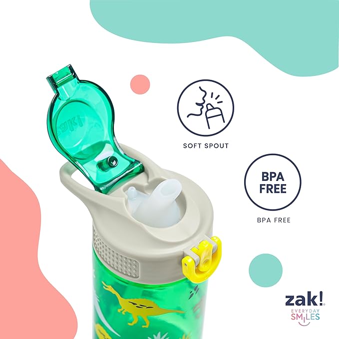 Zak Designs Bluey Sage Kids Water Bottle For School or Travel, 16oz Durable Plastic Water Bottle With Straw, Handle, and Leak-Proof, Pop-Up Spout Cover, 2-Pack Set (Bluey & Bingo)