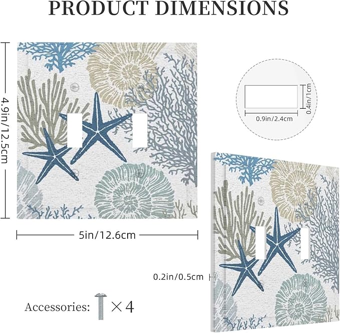 Nautical Anchor Teal Blue Beach Sea Ocean Starfish Coral Seashell Conch Underwater 2 Gang Electrical Double Toggle Outlet Light Switch Wall Plate Decorative Receptacle Face Switchplate Cover Mid Size