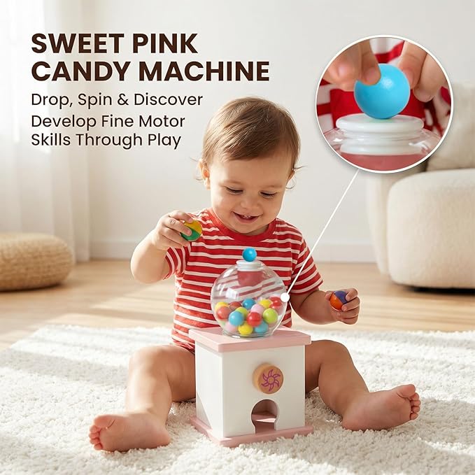 QimuMku 9.6" Wooden Gumball Machine Counting Montessori Toys for 3 4 5 Years Old Boys Girls, Toddler Preschool Learning Activities Toy for Kids Ages 4-8, Birthday Gifts Sensory Toys