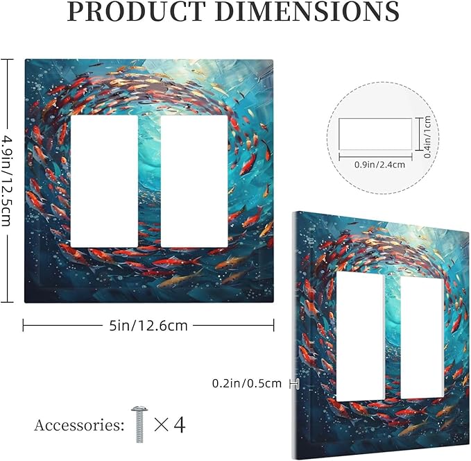 Ocean Fish School Of Fish Vortex Deep Sea Decorative Outlet Covers 2 Gang Double GFCI Rocker Electrical Wall Panels Light Switch Cover Plate for Kids Room Bedroom Decor