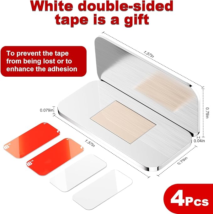 PHIXBEAR No Drill Magnetic Cabinet Door Catch with Adhesive – Stainless Steel, Strong Hold Child Safety Lock for Kitchen Cabinets, Bathroom, RV – Drawer Magnets 1.57” x 0.79” 4 Pack