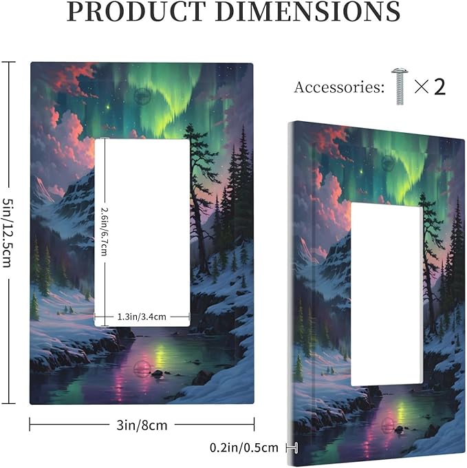 Snow Mountain Aurora Waterfalls Rivers Forest Decorative Outlet Covers 1 Gang Single Rocker Light Switch Cover Plate Wall Plates GFCI Faceplate for Bedroom Living Room Decor
