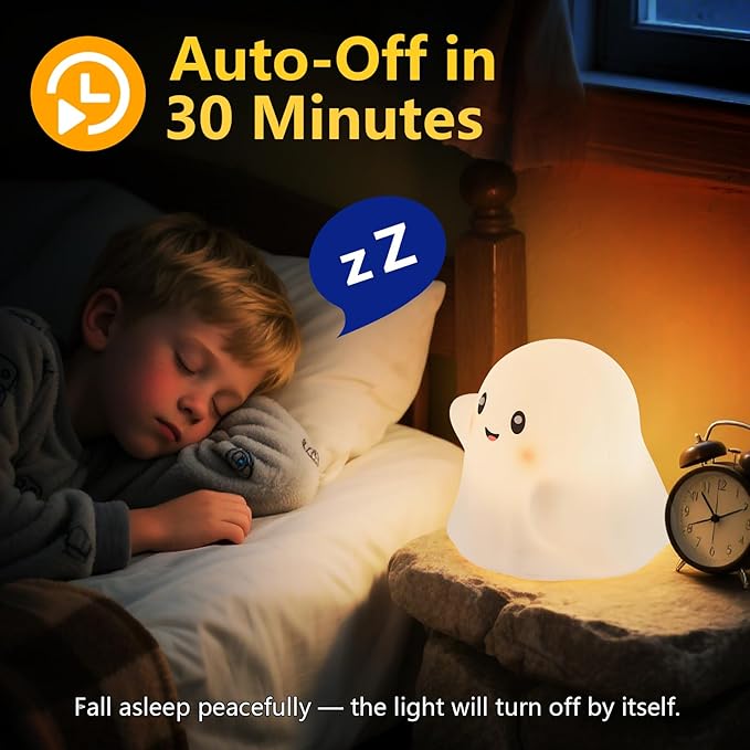 RGB Ghost Night Light – Color-Changing Tap Control Fun Toy for Kids, Soft Squishy Silicone Lamp with Sounds, Dimmable Rechargeable Bedside & Table Lamp, Funny Gift for Boys & Girls