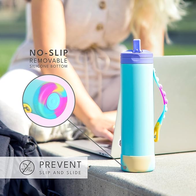 Elemental Iconic Water Bottle for School - 100% Leak-Proof Insulated Water Bottles with Straw Lid & Pop-It Handle - Triple-Wall Insulated & BPA-Free, 20oz – Blue Tie Dye