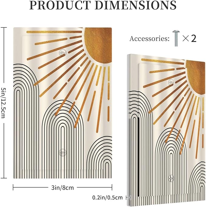 Mid Century Beige Boho Abstract Sun Vintage Arch 1 Gang Light Switch Covers No Device Wall Plate Decorative Blank Switchplate Electrical Faceplate for Country Bathroom Bedroom Home Decor