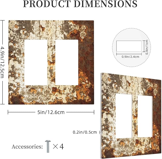 Decorative Outlet Covers Vintage Metal Rust Texture Peeling Paint 2 Gang Double Gfci Rocker Electrical Wall Panels Light Switch Cover Plate For Farmhouse Cabin Decor