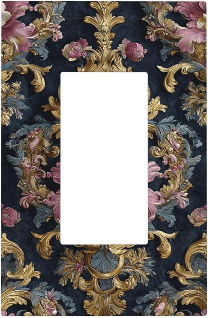 Decorative Outlet Covers Rococo Pink Floral Flower Gold Leaf 1 Gang Rocker Light Switch Cover Plate Single Wall Plates for Electrical Outlets Switch Plate Covers Faceplate for Home Decor