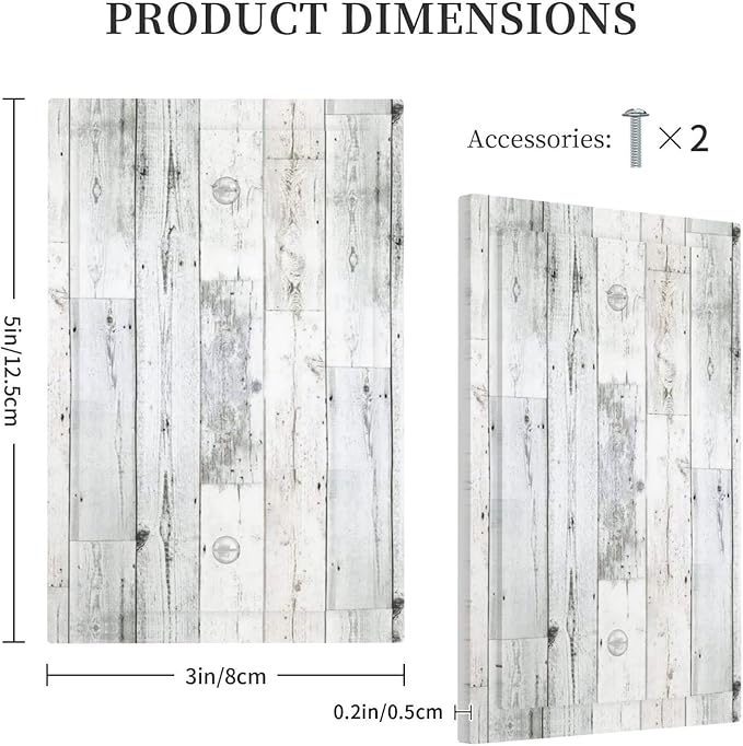 Grey White Wood 1 Gang Light Switch Cover No Decive Blank Wall Plate Decorative for Teen Kids Boys Bathroom Home Bedroom Art Panel Decorate 5" x 3