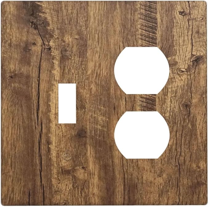Rustic Brown Wood Distressed Wood Print Wallplates 1 Toggle 1 Duplex Switch Plate Electrical GFCI Faceplate Decorative Light Switch Covers for Farmhouse Home Decor