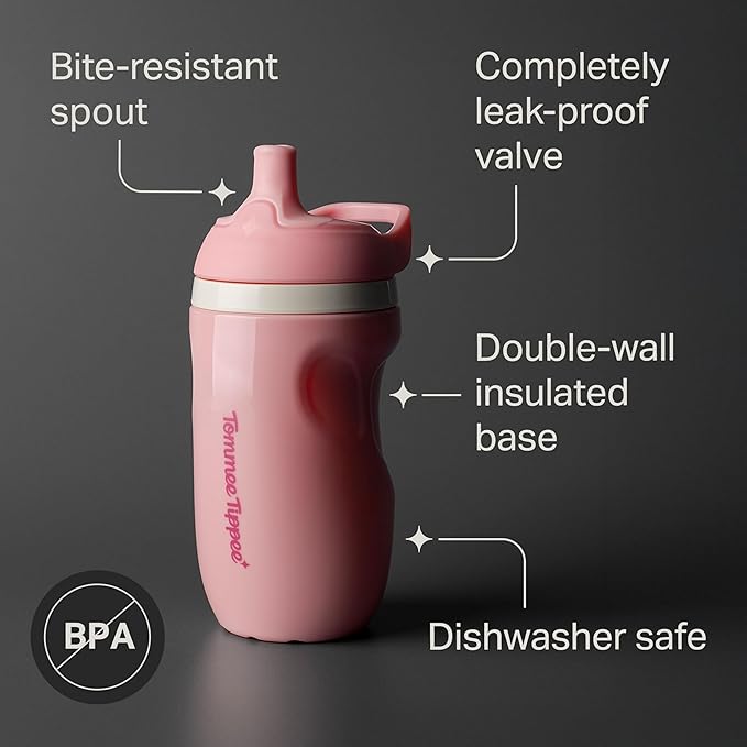 Tommee Tippee Insulated 9oz Sporty Spout Toddler Water Bottle, No Spill, Sippy Cups for Toddlers 1-3, Two-Piece Valve Helps Stop Spills, Light Blue & Orange, BPA Free, Pack of 2