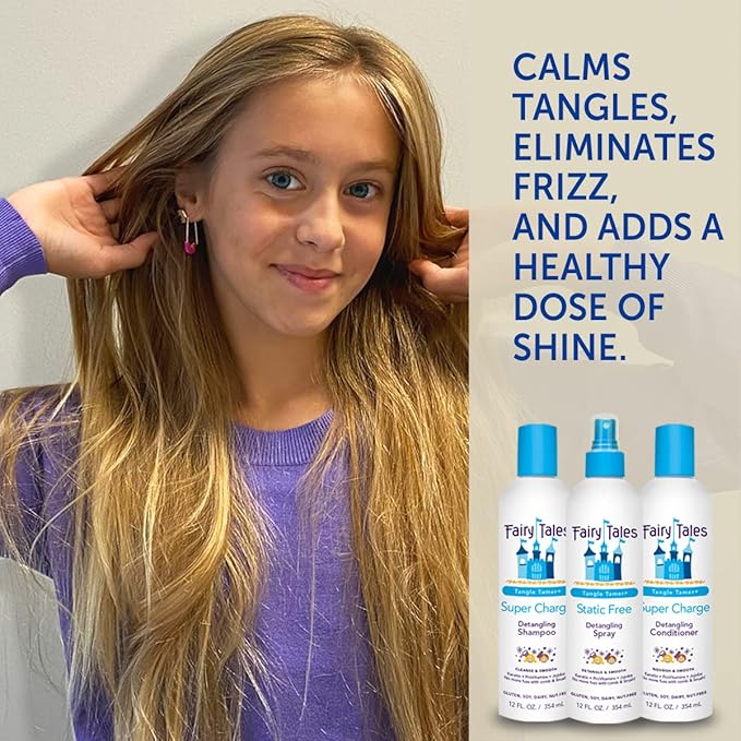 Fairy Tales Tangle Tamer Super Charge Detangling Shampoo, Conditioner, and Spray for Kids - Travel Kit - Paraben Free, Sulfate Free, Gluten Free, Nut Free - 3.3 oz (Pack of 3)