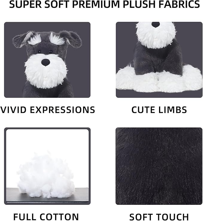 Stuffed Animals Schnauzer Puppy Plush Toys 11 inches Soft and Comfort Dog Plushie for Boys and Girls, Grey/White