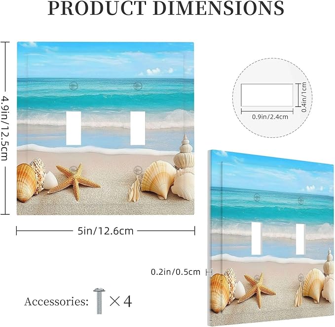 Decorative Switch Plates Seashells Beach Starfish Scallop 2 Gang Double Toggle Outlet Light Switch Cover Wall Plate Electrical Faceplate For Bathroom Home Decor