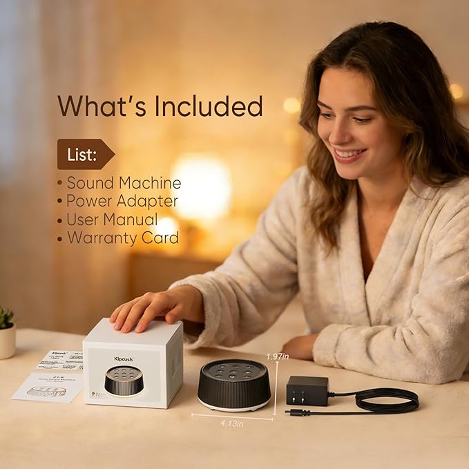 Noise Machine, White Noise Sound Machine for Baby & Adults, 26 Soothing Sounds, 8 Night Light Colors, Tap Control, 6 Timer Settings, Auto-Off & Memory, 4-7-8 Breathing, Sleep Soother for Home