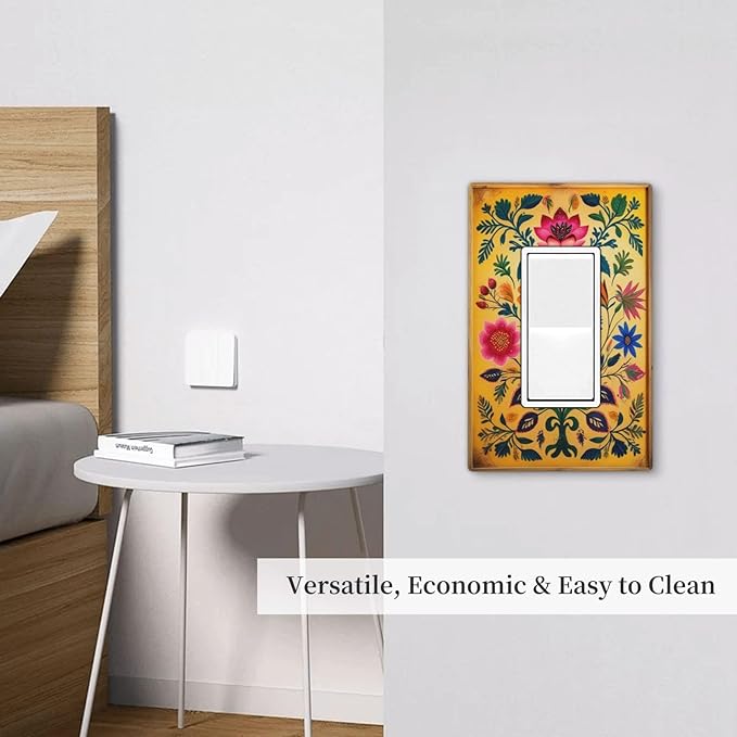 Decorative Art Light Switch Covers ColorFul Blooms 1 Gang Rocker Wall Plate Switchplate Electrical Faceplate for Home Decor