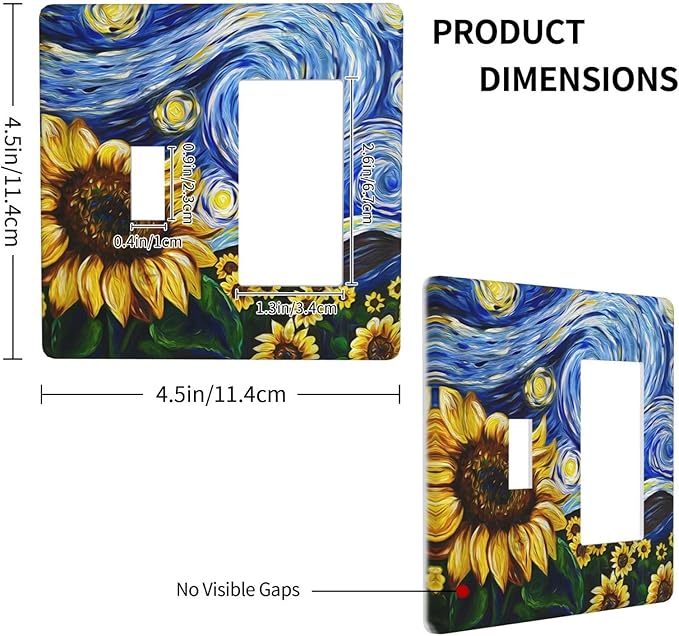Vintage Abstract Blue Starry Sunflower 2 Gang Single Toggle Rocker Combination Light Switch Covers Wall Plate Cover Electrical Faceplate Decorative Switchplate for Farmhouse Country Bedroom Decor