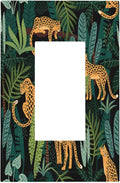Jungle Cheetah Tropical Wildlife Leopard Green Palm Leaf Decorative Outlet Covers 1 Gang Single Rocker Light Switch Cover Plate Wall Plates GFCI Faceplate for Farmhouse Home Decor