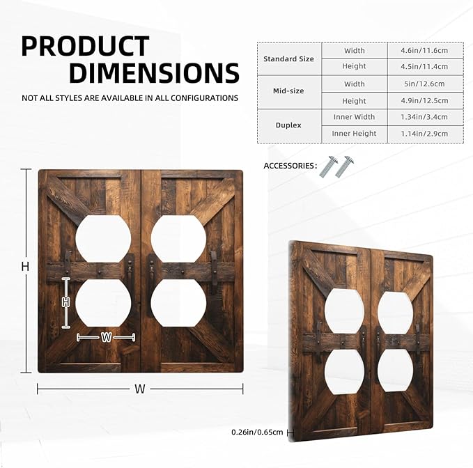 Decorative Outlet Covers Retro Brown Wood Barndoor 2 Gang Light Switch Cover Plate Double Duplex Wall Plates for Electrical Outlets Switch Plate Covers for Farmhouse Home Decor