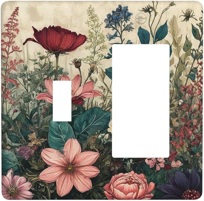 Decorative Outlet Covers Rustic Wildflower Red Floral Green Plant 2 Gang 1 Gang Wall Plate Cover Single Toggle Rocker Combination Light Switch Cover Plate Jumbo Face Plate