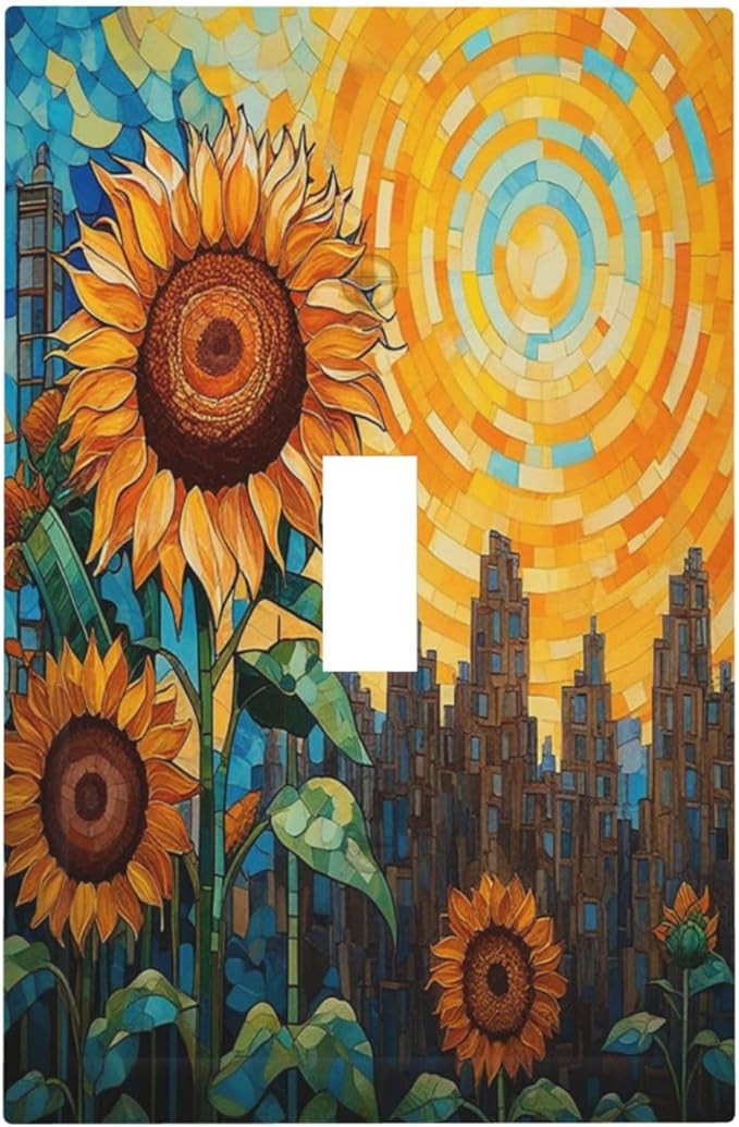 Abstract Sunflower Graffiti Floral Paint Art Flower Decorative Light Switch Cover 1 Gang Single Toggle Device Electrical Faceplate Switchplates Decorator Outlet Wall Plate for Bedroom Living Room