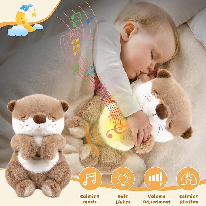 Baby Comfort Otter Breathing Stuffed Animal Buddy-Fur Real Pets Plush Sound Machine with Music, Warm Lights, Peaceful Moments for Kids & Adult | Peluche Que Respira