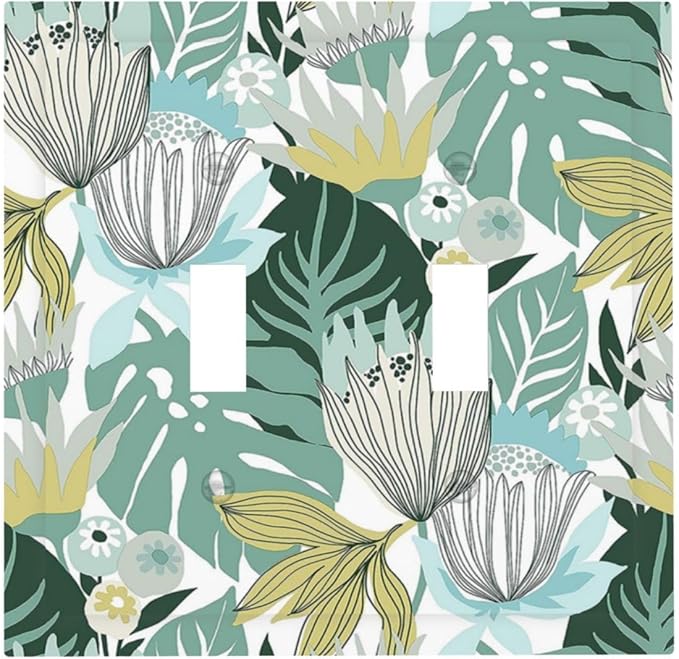 Retro Tropical Leaves 2 Gang Light Switch Cover Plate Double Toggle Wall Plate Decorative Outlet Cover Electrical Faceplate Switchplate for Bedroom Bathroom Kitchen Decor