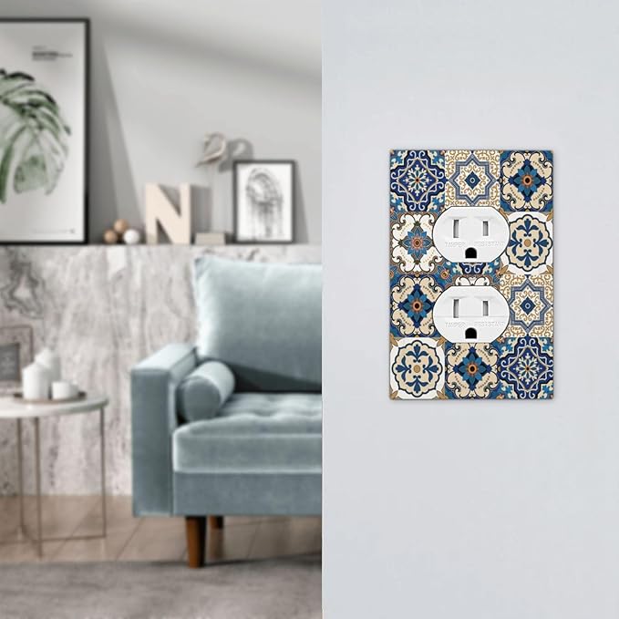 Outlet Covers Mandala Decorative Tile Talavera Moroccan Tiles 1 Gang Duplex Electrical Receptacle Faceplate Light Switch Cover Wall Plate Decorative Switch Plates for Bedroom living Room