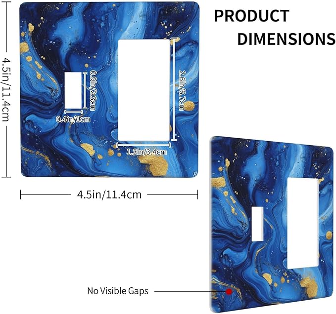 Light Switch Cover Plate Navy Blue Gold Marble Abstract Luxury 2 Gang Toggle Rocker Combo Wall Plates Decorative Switch Plates and Outlet Covers Socket Cover for Bathroom Home Decor