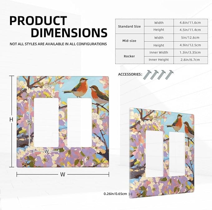 Bird Flower Double Rocker Wall Plate Decorative 2 Gang Light Switch Covers Electrical Switchplate Home Decorate Faceplat for Bathroom Bedroom Kitchen Room 4.5 x 4.5 Inch
