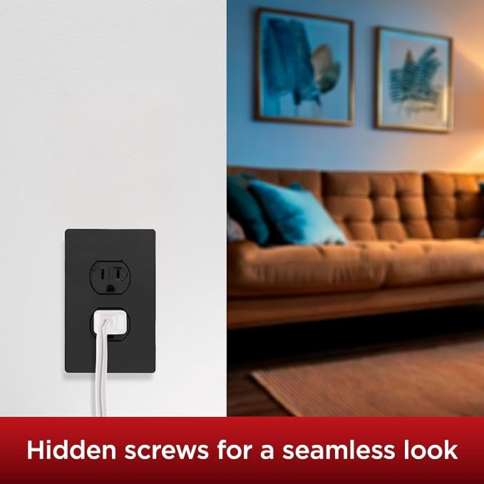 UltraPro Screwless Duplex Receptacle Wallplate, 1-Gang, Modern Snap-On Cover, Child-Safe, Durable Polycarbonate, Easy DIY Installation, Black, 84462